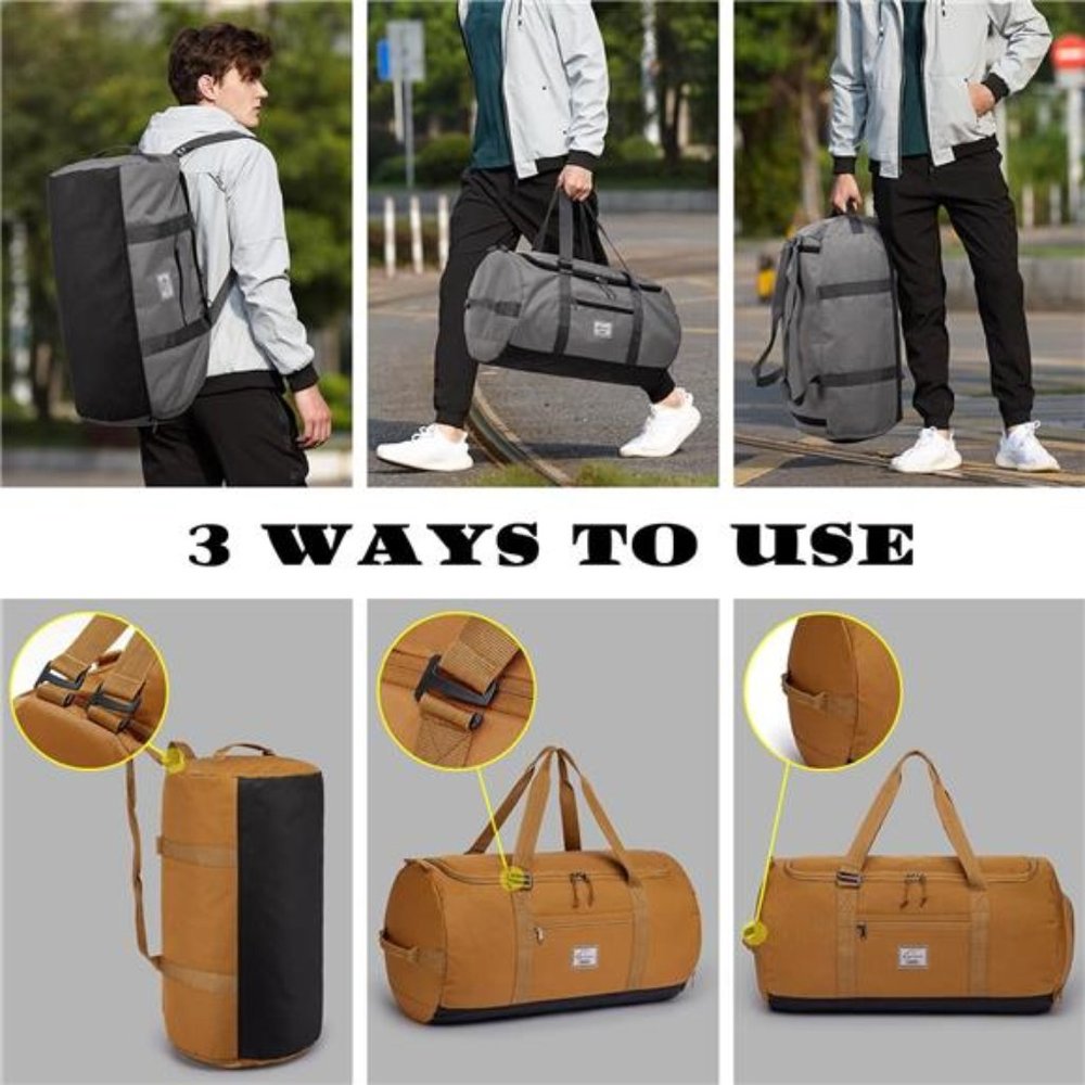 Duffle Bag for Women Weekender Overnight with Shoes Compartment 60L, Khaki - Picture 3 of 7